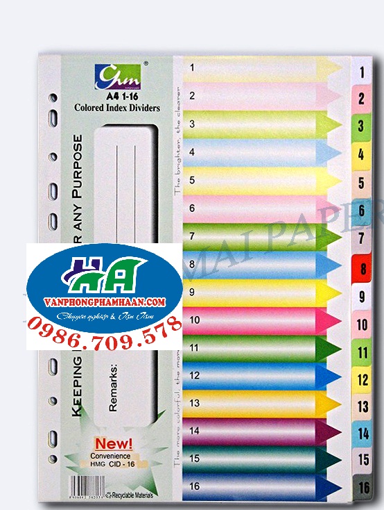 Chia file giấy 16 màu (từ số 1-16)