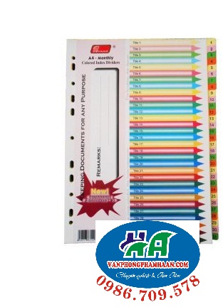 Chia file giấy 31 màu (từ số 1-31)