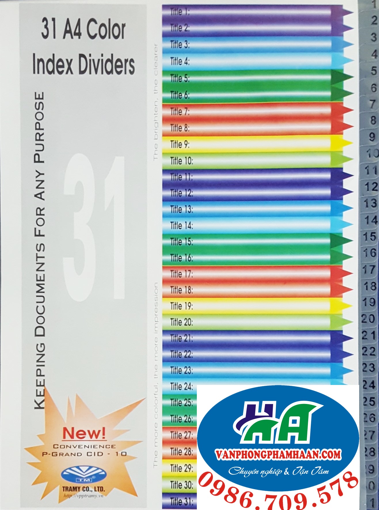 Chia file nhựa 31 số (từ số 1-31)